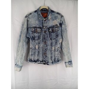 rolling paper Acid Wash‎ Collared Distressed Denim Jacket Size M Unisex